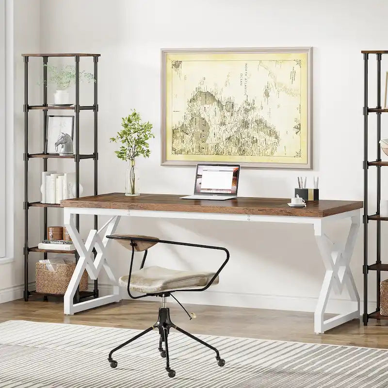 63-inch Executive Desk with Metal Frame, Modern Office Computer Desk for Home Office