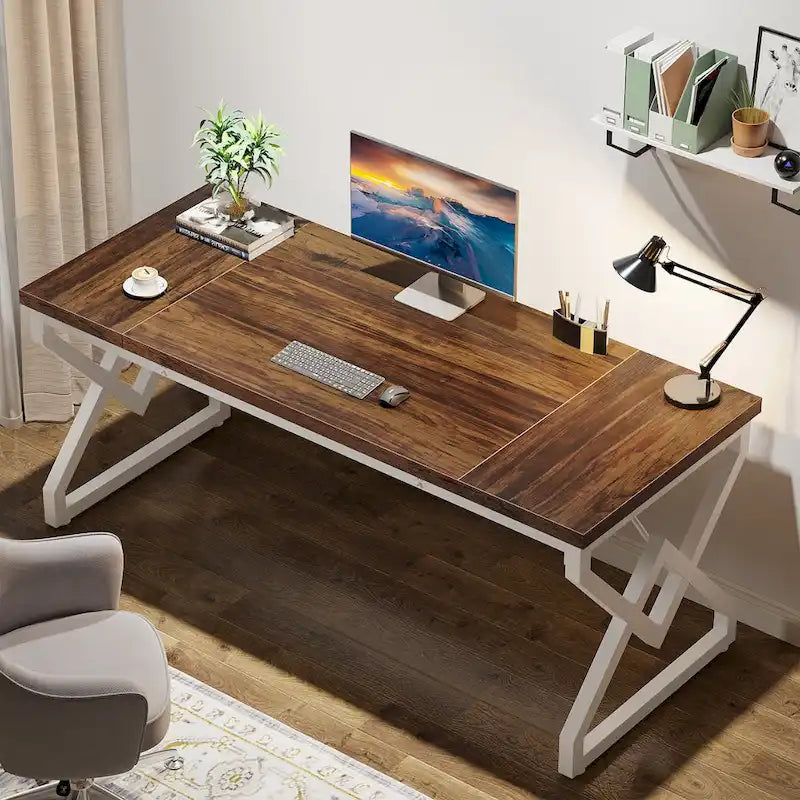 63-inch Executive Desk with Metal Frame, Modern Office Computer Desk for Home Office