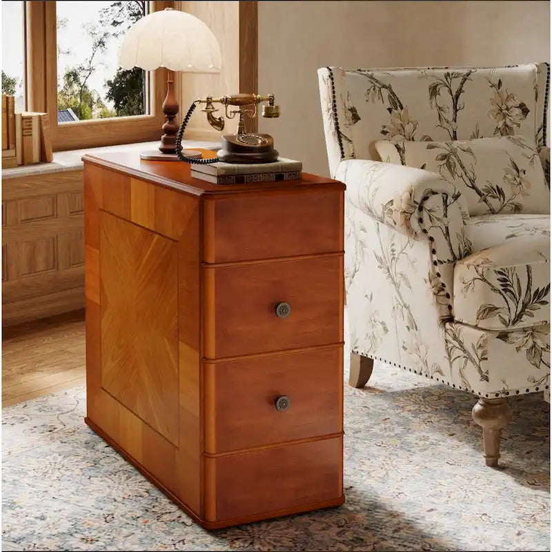 Table d'appoint vintage avec 2 tiroirs, table de chevet