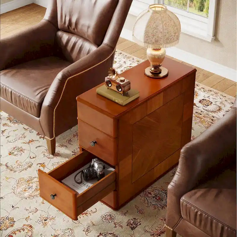 Table d'appoint vintage avec 2 tiroirs, table de chevet
