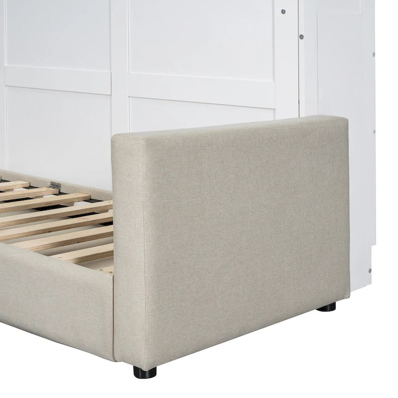 Lit escamotable convertible queen size avec canapé - Design 2-en-1 compact avec rangement intégré, mécanisme à double piston