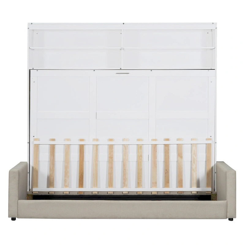 Lit escamotable convertible queen size avec canapé - Design 2-en-1 compact avec rangement intégré, mécanisme à double piston