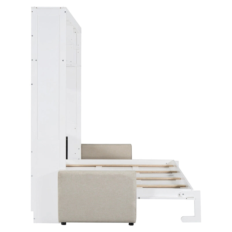 Lit escamotable convertible queen size avec canapé - Design 2-en-1 compact avec rangement intégré, mécanisme à double piston