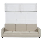 Lit escamotable convertible queen size avec canapé - Design 2-en-1 compact avec rangement intégré, mécanisme à double piston