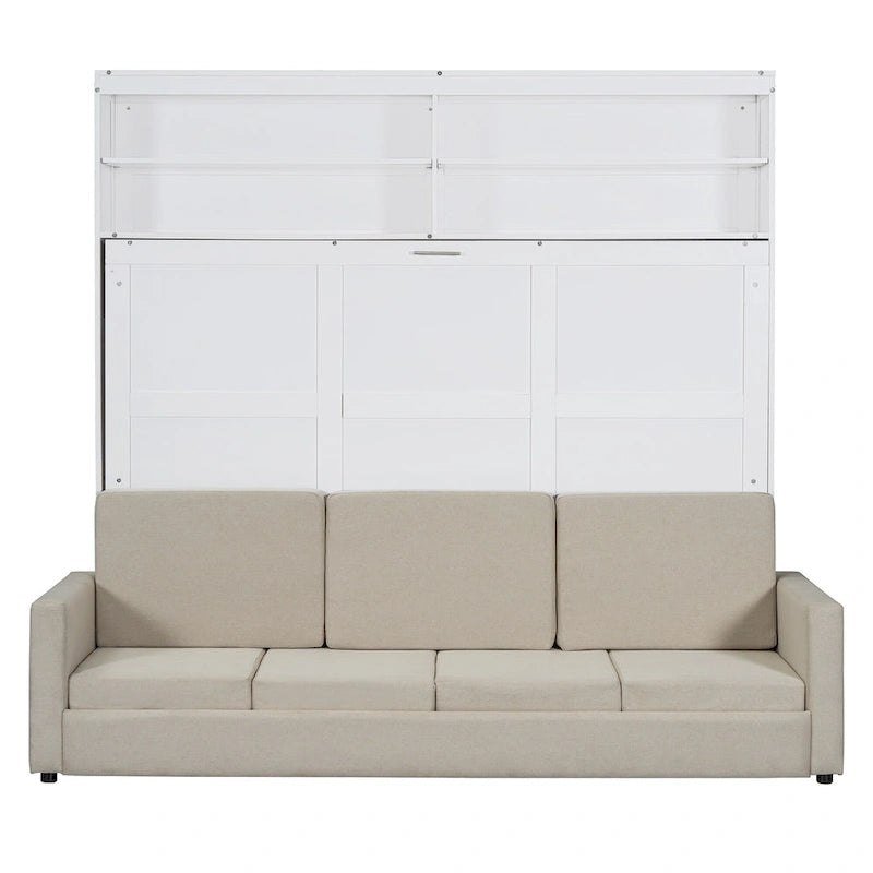 Lit escamotable convertible queen size avec canapé - Design 2-en-1 compact avec rangement intégré, mécanisme à double piston