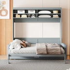Lit escamotable convertible queen size avec canapé - Design 2-en-1 compact avec rangement intégré, mécanisme à double piston