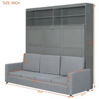 Lit escamotable convertible queen size avec canapé - Design 2-en-1 compact avec rangement intégré, mécanisme à double piston