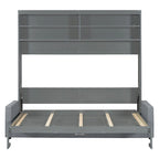 Lit escamotable convertible queen size avec canapé - Design 2-en-1 compact avec rangement intégré, mécanisme à double piston
