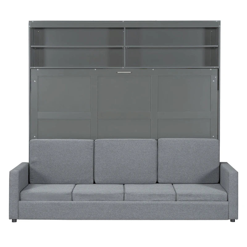 Lit escamotable convertible queen size avec canapé - Design 2-en-1 compact avec rangement intégré, mécanisme à double piston