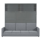 Lit escamotable convertible queen size avec canapé - Design 2-en-1 compact avec rangement intégré, mécanisme à double piston