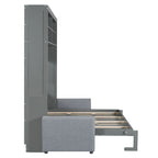 Lit escamotable convertible queen size avec canapé - Design 2-en-1 compact avec rangement intégré, mécanisme à double piston