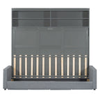 Lit escamotable convertible queen size avec canapé - Design 2-en-1 compact avec rangement intégré, mécanisme à double piston