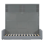 Lit escamotable convertible queen size avec canapé - Design 2-en-1 compact avec rangement intégré, mécanisme à double piston