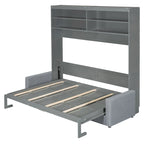 Lit escamotable convertible queen size avec canapé - Design 2-en-1 compact avec rangement intégré, mécanisme à double piston