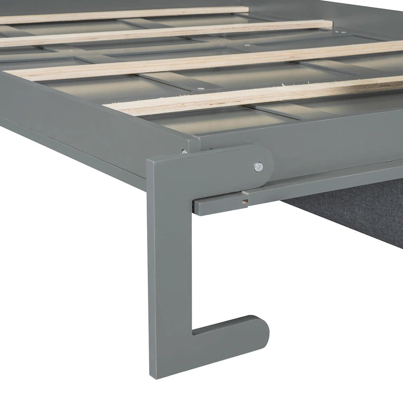 Lit escamotable convertible queen size avec canapé - Design 2-en-1 compact avec rangement intégré, mécanisme à double piston