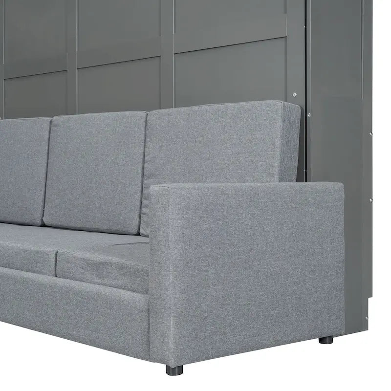 Lit escamotable convertible queen size avec canapé - Design 2-en-1 compact avec rangement intégré, mécanisme à double piston