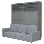 Lit escamotable convertible queen size avec canapé - Design 2-en-1 compact avec rangement intégré, mécanisme à double piston
