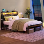 Lit plateforme Queen Size avec tête de lit inclinée et LED
