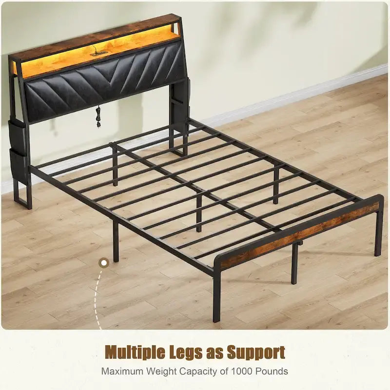 Lit plateforme Queen Size avec tête de lit inclinée et LED