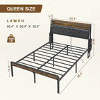 Lit plateforme Queen Size avec tête de lit inclinée et LED