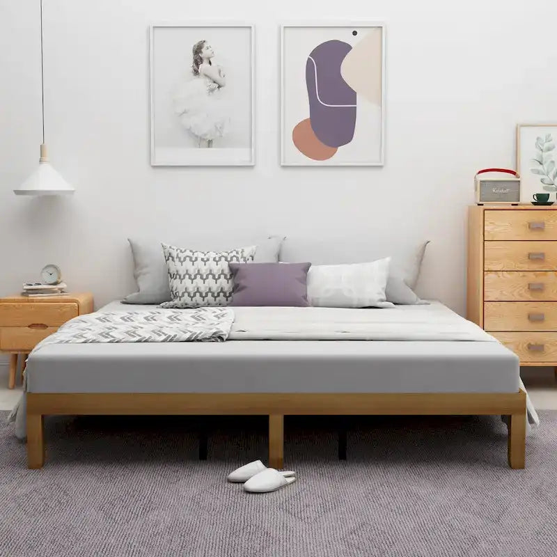 Queen Size Wooden Platform Bed with Strong Wood Slat Support for Bedroom