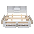 Modern Wooden Platform Bed with Storage Headboard and 8 Drawers for Bedroom