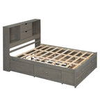 Modern Wooden Platform Bed with Storage Headboard and 8 Drawers for Bedroom