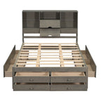 Modern Wooden Platform Bed with Storage Headboard and 8 Drawers for Bedroom