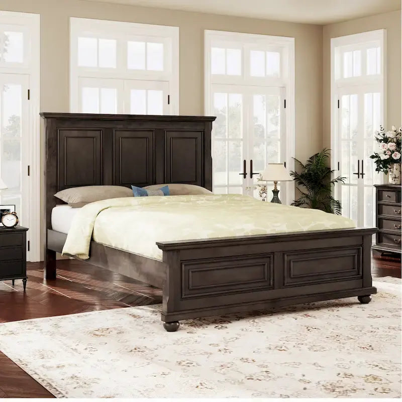 Brown King Size Traditional Pinewood Bed with Wooden Slats Support