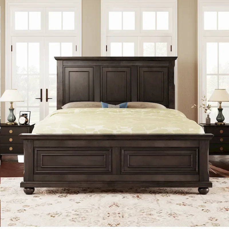 Brown King Size Traditional Pinewood Bed with Wooden Slats Support