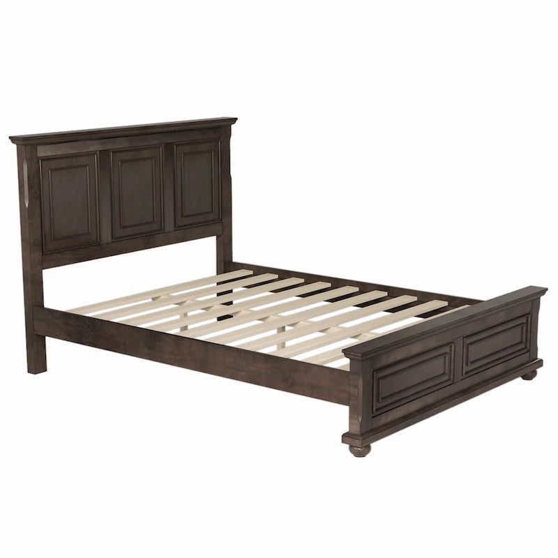 Brown King Size Traditional Pinewood Bed with Wooden Slats Support