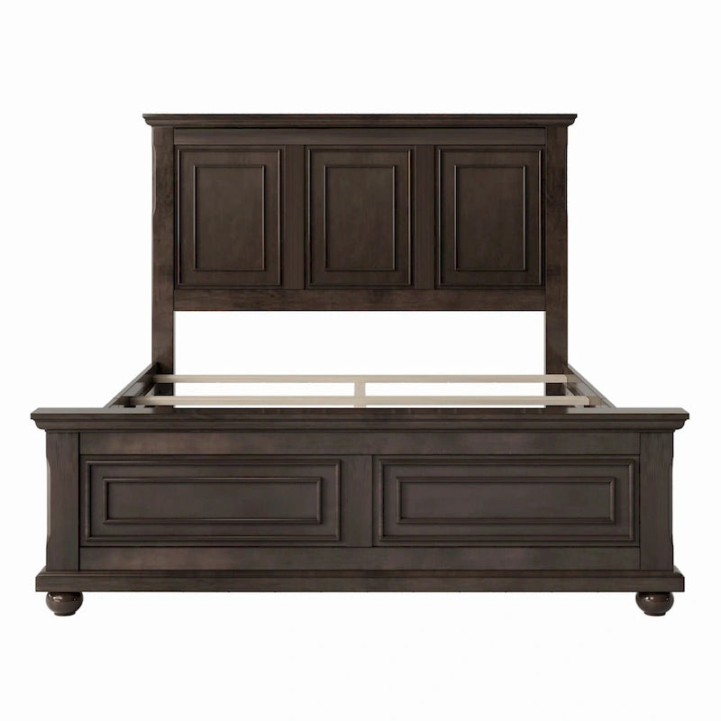 Brown King Size Traditional Pinewood Bed with Wooden Slats Support
