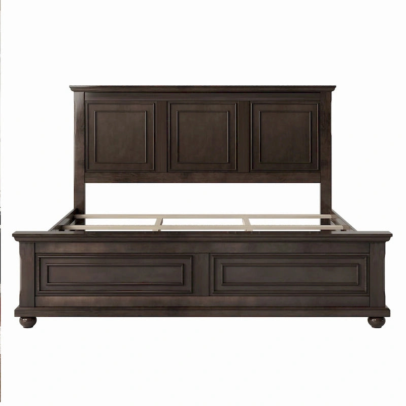 Brown King Size Traditional Pinewood Bed with Wooden Slats Support
