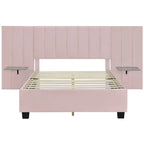 Pink Full Size Modern Style Velvet Upholstered Platform Bed with Big Headboard for Bedroom