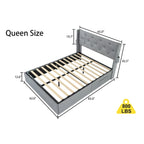 Light Gray Queen Size Modern Metal Platform Bed with Storage,Wingback Headboard and USB Ports