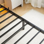 Beige+Brown Twin Size Modern Metal Bed with Wooden Headboard,RGB Lights and Storage Shelf for Bedroom