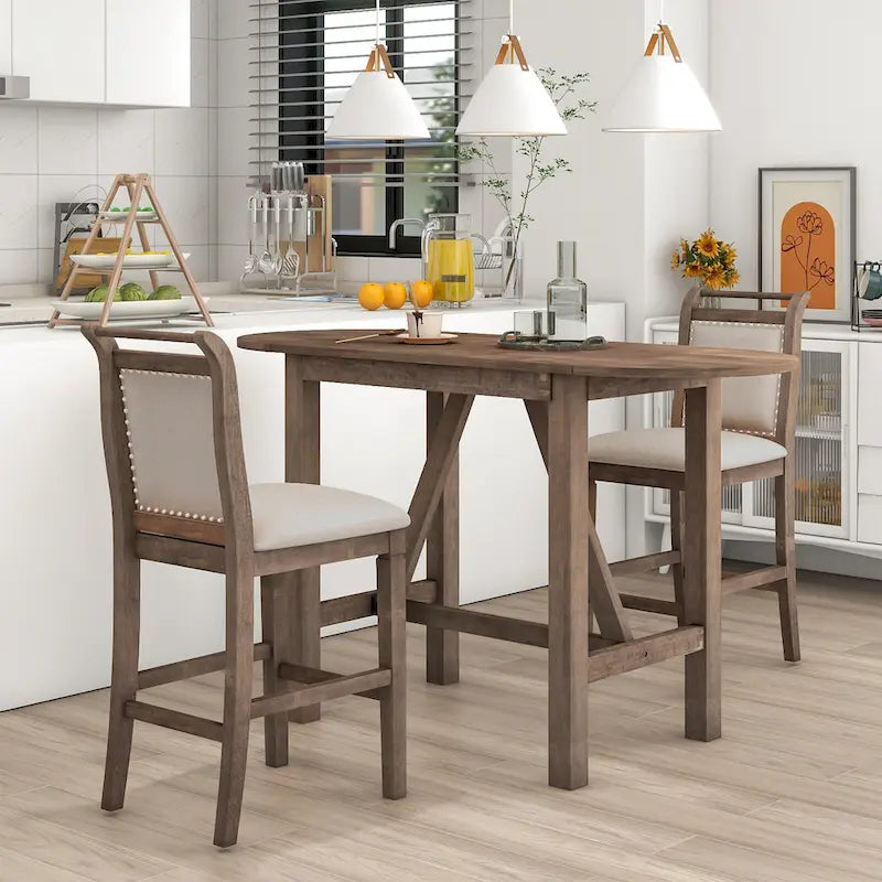 3-Piece Rustic Dining Set with Drop Leaf & 2 Chairs