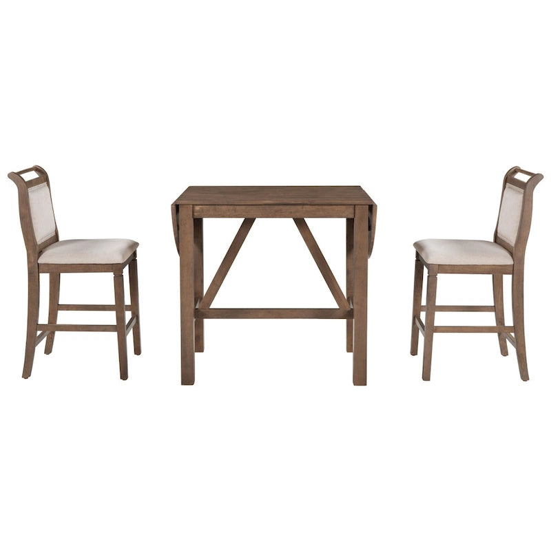3-Piece Rustic Dining Set with Drop Leaf & 2 Chairs