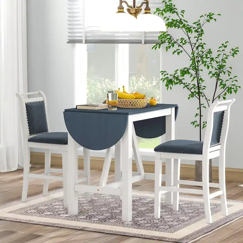 3-Piece Rustic Dining Set with Drop Leaf & 2 Chairs