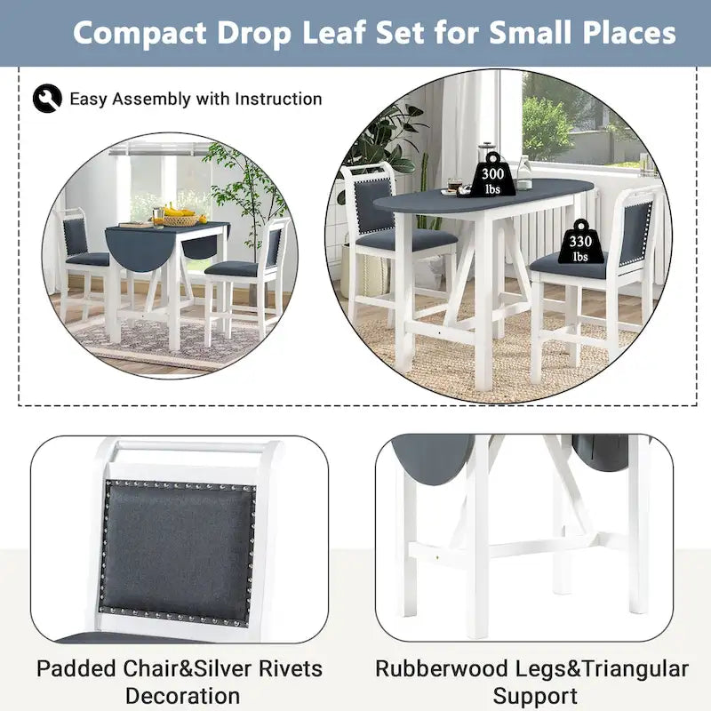 3-Piece Rustic Dining Set with Drop Leaf & 2 Chairs