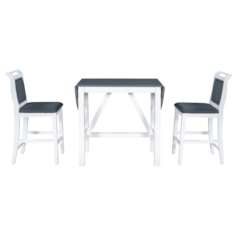 3-Piece Rustic Dining Set with Drop Leaf & 2 Chairs