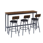 Rustic 4-Piece Dining Set with Rectangular Table & 3 PU Leather Bar Chairs