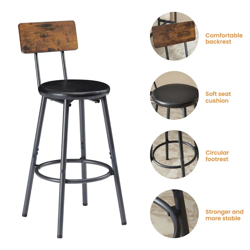 Rustic 4-Piece Dining Set with Rectangular Table & 3 PU Leather Bar Chairs