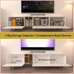 White 77 TV Console with Big Storage & Built-in Socket for TVs Up to 70