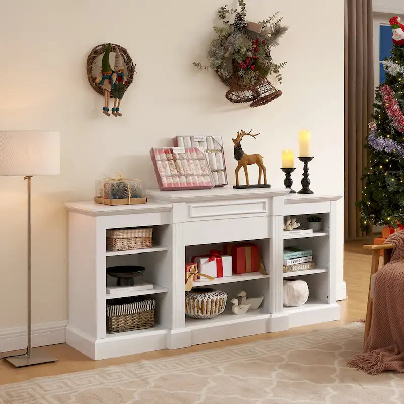 White 66 TV Stand with Large Cabinet & Adjustable Shelves for TVs Up to 65