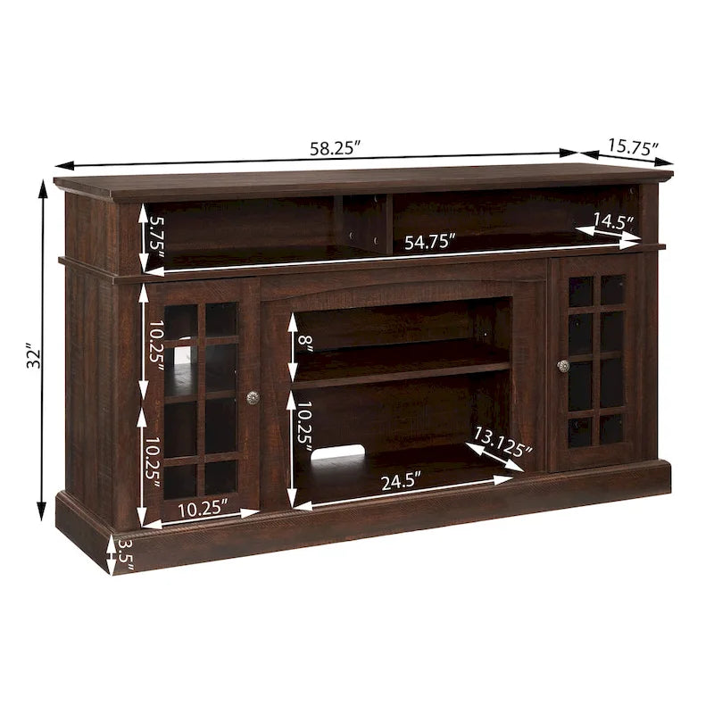 Espresso 58 Fireplace TV Stand with Open & Closed Storage for TVs Up to 65