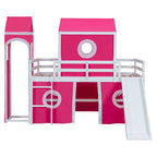 Solid Wood Loft House Bed with Slide Tent, Tower, Ladder, and Fence Baffle for Bedroom