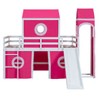 Solid Wood Loft House Bed with Slide Tent, Tower, Ladder, and Fence Baffle for Bedroom