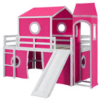 Solid Wood Loft House Bed with Slide Tent, Tower, Ladder, and Fence Baffle for Bedroom