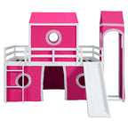 Solid Wood Loft House Bed with Slide Tent, Tower, Ladder, and Fence Baffle for Bedroom